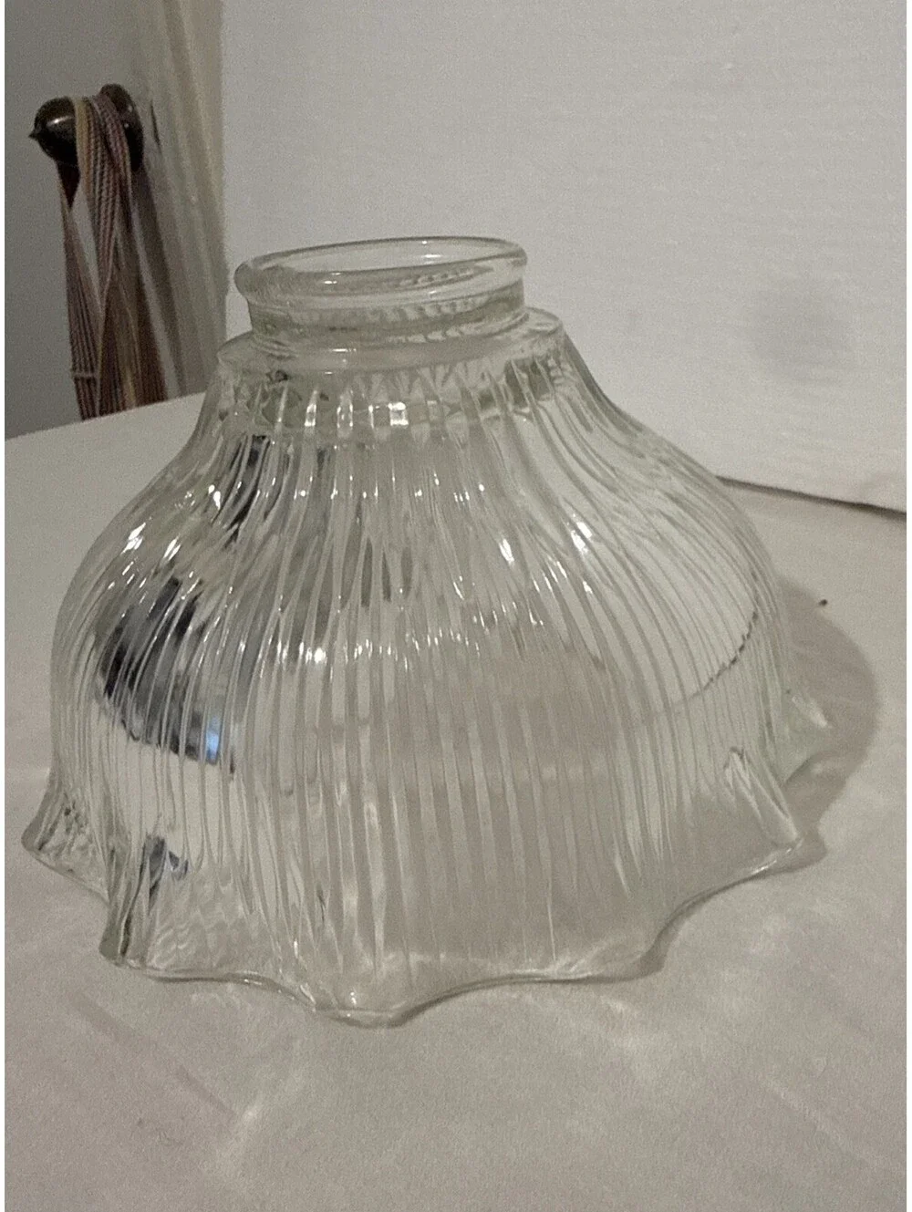 Vtg Holophane Glass Shade Art Deco Victorian Crimped Ruffled Ribbed 7